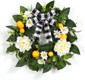 Garvee 20" Lemon Wreath for Front Door, Spring Summer Fruit Wreath | with Artificial Yellow Lemon Peony Flower and Buffalo Check Bow, Lemon Decor for Farmhouse Kitchen Porch Wall Home Decor