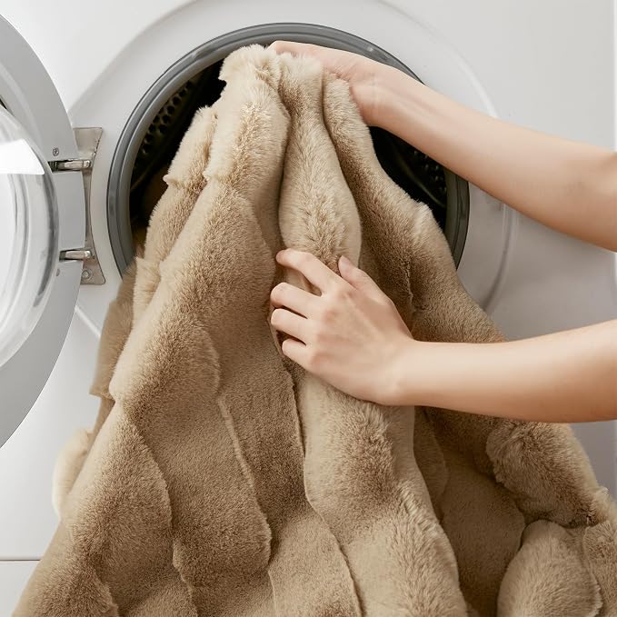 Madison Park Vivienne Faux Fur Throw Blanket Velvet, 50 x 60, Tan | All Season, Cozy Warmth for Sofa or Bed, Reversible, Lightweight, OEKO-TEX Certified
