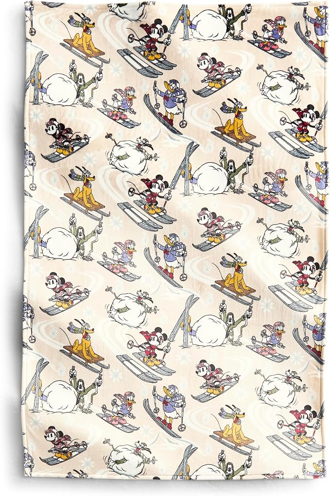 Vera Bradley Women's Disney Fleece Plush Throw Blanket, Downhill Skiing Mickey and Friends, One Size
