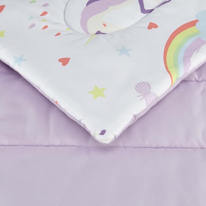 Amazon Basics 7-Piece Soft, Easy-Wash Microfiber Kid's Bed-in-a-Bag Bedding Set with Sheet and Comforter, Full/Queen, Unicorn Print