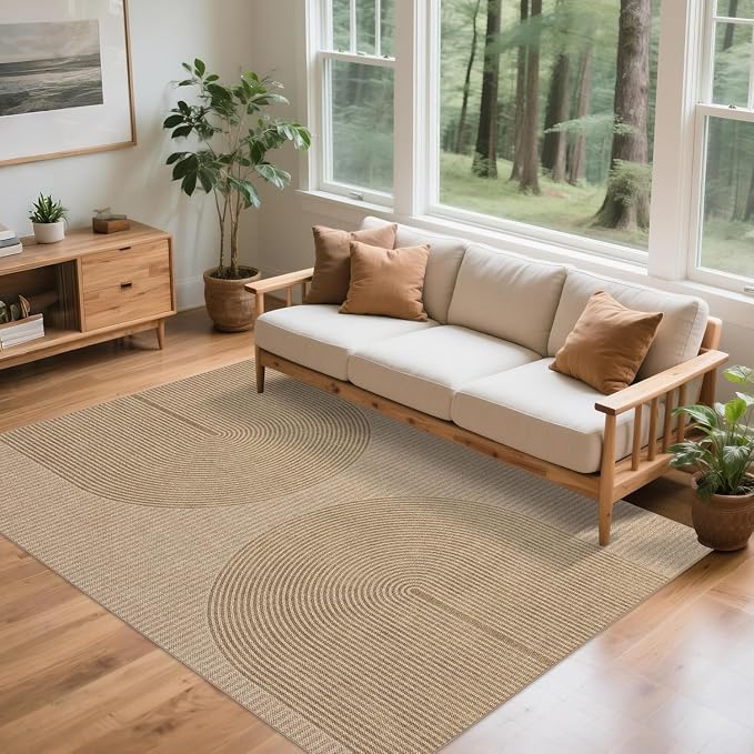 Easy Jute Rug for Pet Homes: 4x6 Outdoor Rug - Geometric Arch Pattern | Washable Design Cuts Your Cleaning Time by 75% and Maintain Shape and Texture after 50 Machine Wash Cycles