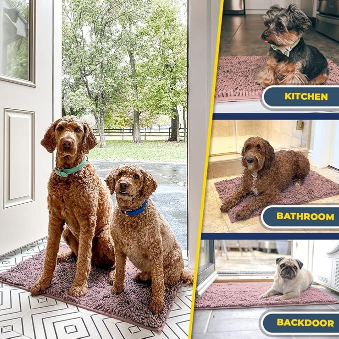 Muddy Mat® | Super Water Absorbent Door Mat Indoor, Microfiber Quick Dry Chenille Entryway Rug, Slip Resistant Front Door Mat, Indoor Mats for Entryway, Machine Washable Pet Rug, Blush Pink 20" x 30"