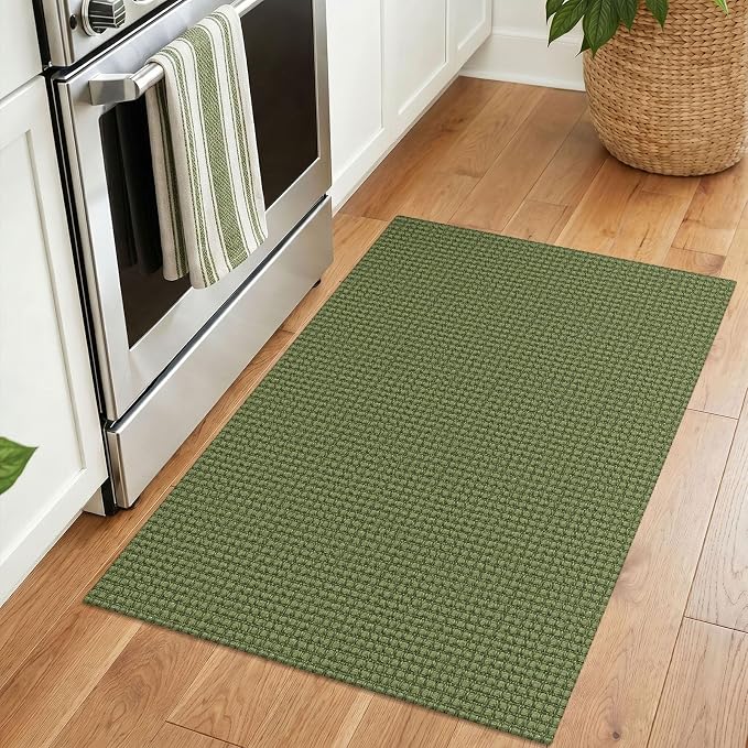 IOHOUZE Small Area Rug 2x3 Washable Woven Rugs for Entryway Non Slip Rubber Backed Front Door Rugs Indoor Doormat Throw Rug Floor Carpet for Entrance Kitchen, Olive Green/Earthy Green