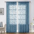 HOMEIDEAS Cyan Blue Sheer Curtains 52 X 84 Inches Length 2 Panels Embroidered by HOMEIDEAS