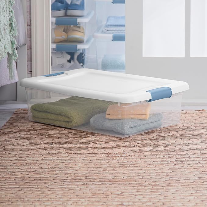 Sterilite Latching Box with Lids for Home and Office, 32 Quart, 24-Pack | Heavy-Duty and Stackable Plastic Containers with Latches for Closet, Cabinet, Bedroom, Bathroom and Dorm Room Organization