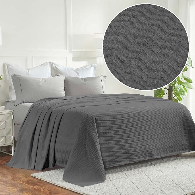 Superior JENA Cotton Blanket, for Picnic, Beach, Traveling or Camping, Bedroom Decor, Essentials, Cover for Bed, Couch, Lounging, Textured Jacquard, Modern Chevron Woven Blanket, King, Charcoal