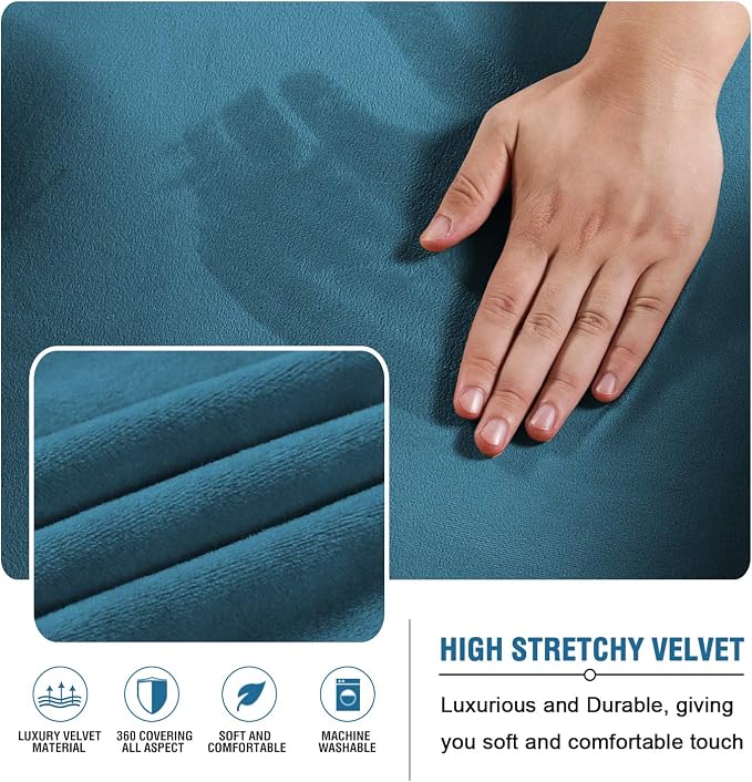 H.VERSAILTEX Real Velvet Futon Cover Armless Sofa Covers Sofa Bed Covers Stretch Futon Couch Cover Sofa Slipcover Furniture Protector Thick Soft Velvet Fabric Form Fitted Stay in Place, Peacock Blue