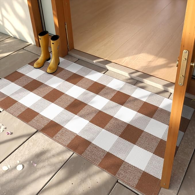Buffalo Plaid Checkered Rug 24"x51" Fall Front Door Mat Outdoor Welcome Mat | Washable Front Door Mats Outdoor Entrance Porch Entryway Carpet Woven Autumn Welcome Mats Indoor Farmhouse Layered Doormats