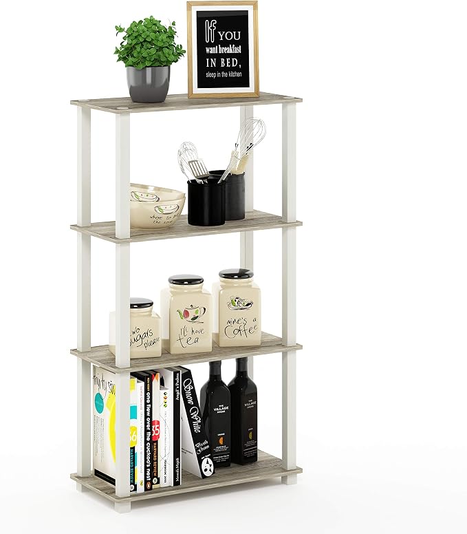 Furinno TURN-S-TUBE Storage Shelves, 4-Tier Book Shelf, Corner Shelf, Toolless Open Shelves, for Organization and Storage, Living Room, Garage, Home Office, Sonoma Oak