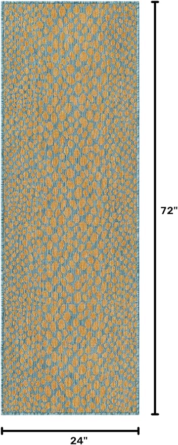 Jill Zarin Jill Zarin Outdoor Collection Area Rug - Cape Town (2' x 6' Runner Yellow and Aqua/Light Blue)
