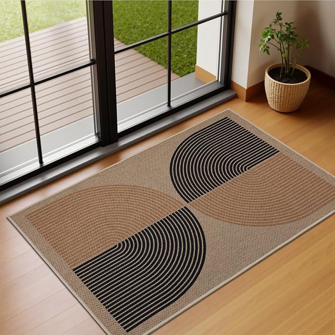 EDIMENS Easy Jute 2x3 Entryway Rug Door Mat Small Entry Rugs Indoor Outdoor | Non Slip Washable Rainbow Area Rug Farmhouse Low Pile Black Indoor Outdoor Doormat for Entrance Porch Doorway