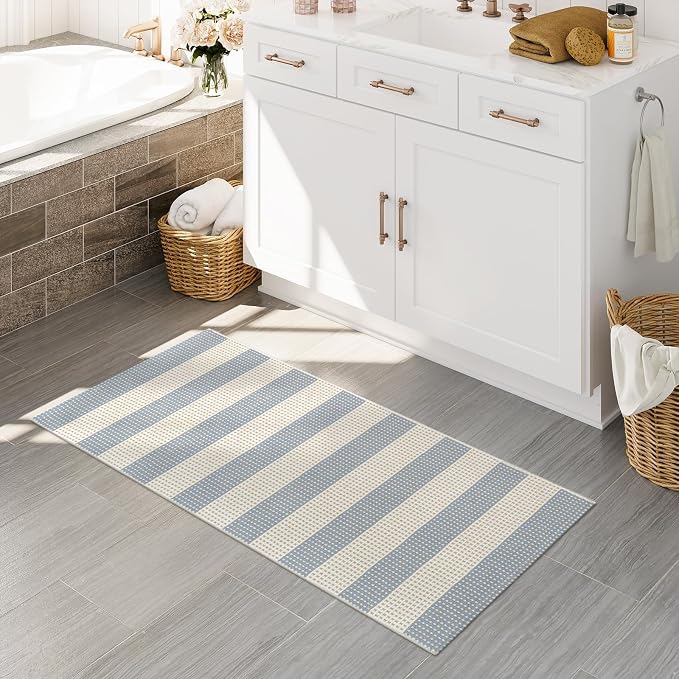 OJIA Outdoor Porch Rug Front Door Mat 24'x51, Front Door Rug Patio Decor | Washable Checkered Entry Rug Striped Area Rug Cotton Woven Kitchen Carpet Small Area Rug for Entryway Patio Bedroom Bathroom
