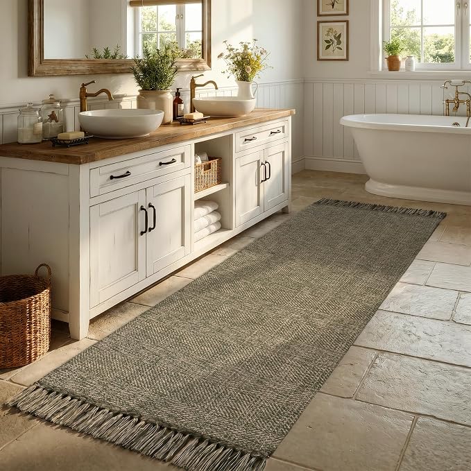 Collive Moss Green Kitchen Runner Rug, Modern Farmhouse Hallway Runner Rug Boho Washable Bathroom Rugs, 2.6' x 8' Braided Entry Hall Carpet for Laundry Bedroom Decor