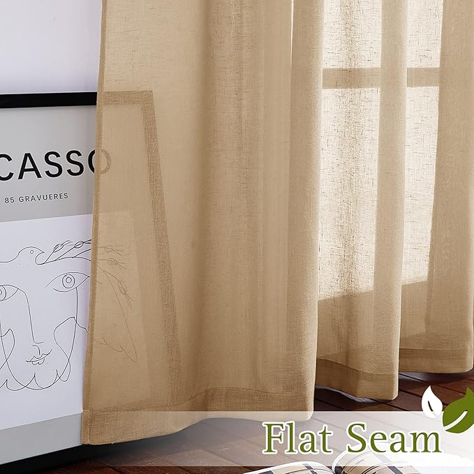 NICETOWN Linen Blend Flax Sheer Window Curtains, Ring Top Semi Sheer Drapes - Image 6