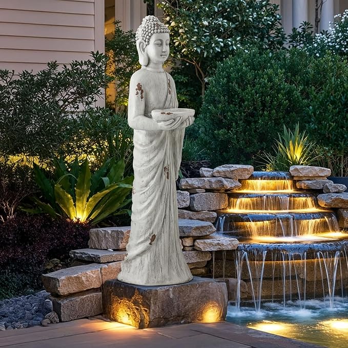 Extra-Large Buddha Statue Outdoor, 42 in Asian Decor with Birdfeeder | Zen Garden Sculpture for Indoor, Patio, Yard or Porch, Durable Weatherproof Magnesium Oxide Stone