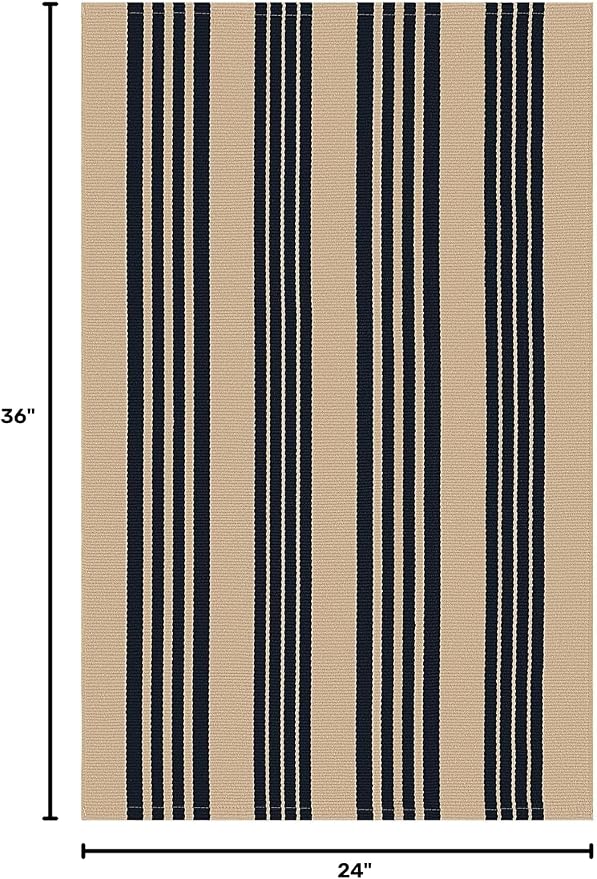 KOZYFLY Striped Front Door Mat 2x3 Ft Brown and Black Cotton Washable Indoor Outdoor Rug Doormats Small Area Rugs for Kitchen Entryway Porch
