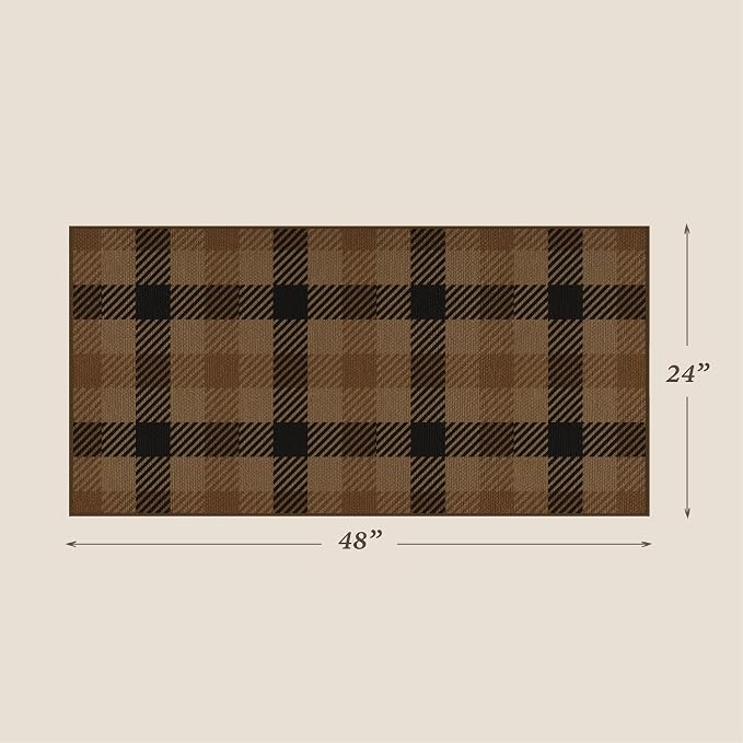 2x4 Entryway Door Mat Indoor Outdoor– Washable Non Slip Small Rug for Front Door, Back Door, Kitchen Sink, Mudroom, Garage Entry, Low Profile Easy Clean Farmhouse Cottage Plaid Runner