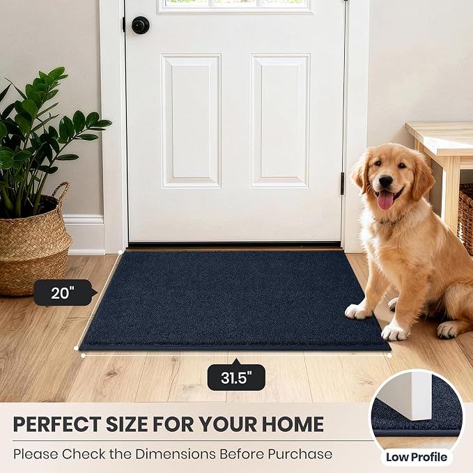 PURRUGS Dirt Trapping Door Mat 20" x 31.5", Non-Slip Machine Washable Entryway Rug, Dog Doormat, Indoor Front Door Mat, Super Absorbent Entry Rug for Muddy Shoes & Paws, Navy Blue