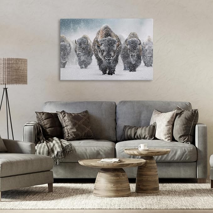 Indomitable Bison in Snow, 24 x 36 Inch Canvas Wall Art | Stupell Industries · By Mark Kelso · Ready to hang · Perfect for living room · family room · or lounge · Made in USA