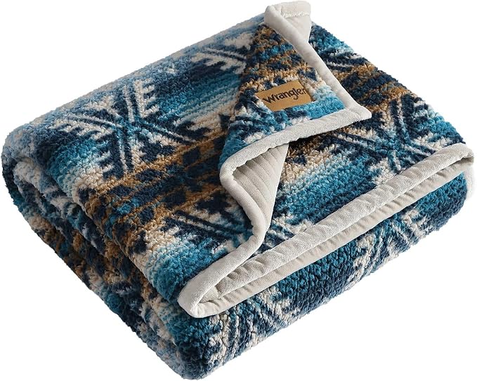 Wrangler - Blanket, Super Soft Sherpa Bedding with Corduroy Reverse, Yellowstone Inspired Throw Blanket for Couch or Bed (Frontier Turquoise, 50" x 60")