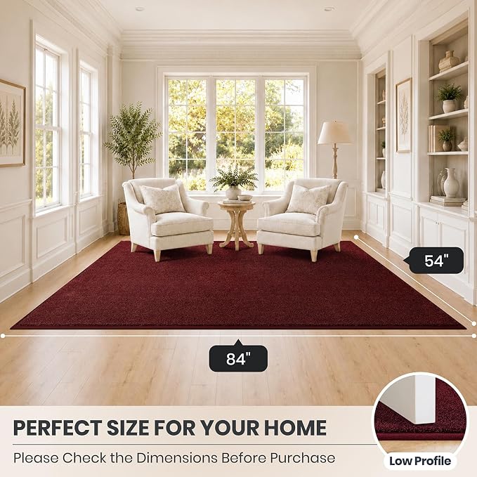 PURRUGS Easy Care Area Rug 4.5ft x 7ft, Non-Slip Washable Entryway Rug, Dog Door Mat, Stain Resistant Accent Rug for Hallway, Living Room, Bedroom and Mudroom, Burgundy Red