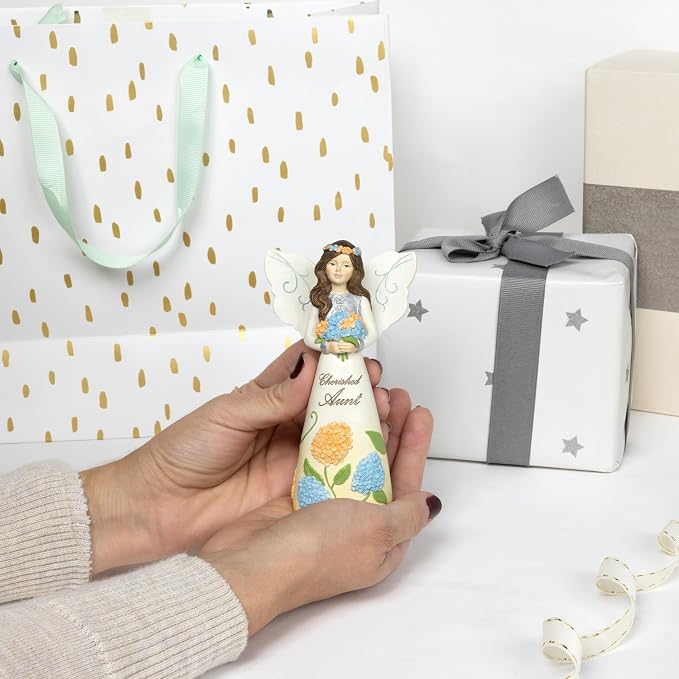 Pavilion Gift Company - Cherished Aunt - 5" Angel Figurine Floral Spring Home Decor from Niece Nephew Present
