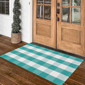Spring Rugs Green and White Plaid, 28” x 43” Area Rug Outdoor Indoor Easter Front Porch Door Mats Cotton Hand-Woven Layered Doormat for Entryway Patio Entryway Laundry Bedroom Living Room