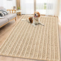 Smiry Dog Door Mat for Muddy Paws 71x46, Absorbent Dirt Trapper, Non-Slip Washable Chenille Entryway Rug for Inside Floor, Beige, Layered Pattern