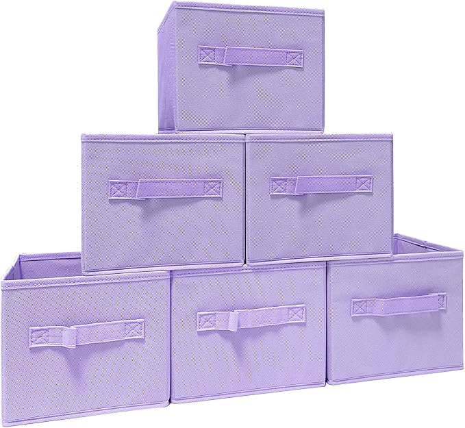 EBIGIC purple storage bins [6 Pack] 9.0"x7.5"x7.5",Mini Storage Box Fabirc Foldable Closet Toy Organizer Collapsible Cloth