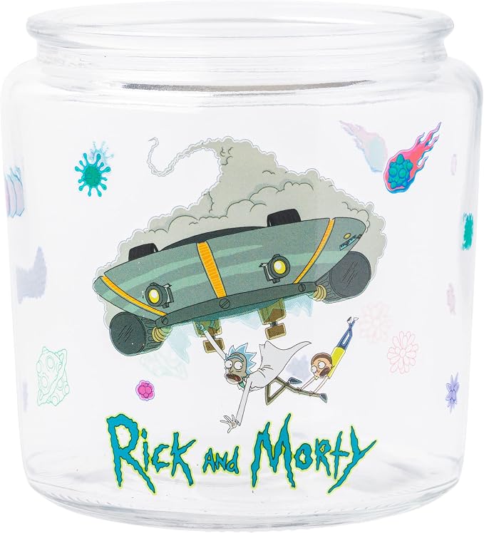 Silver Buffalo Rick and Morty Falling Ship, Glass Jar with Lid | Out of, Cookie Snack Candy, Small Size