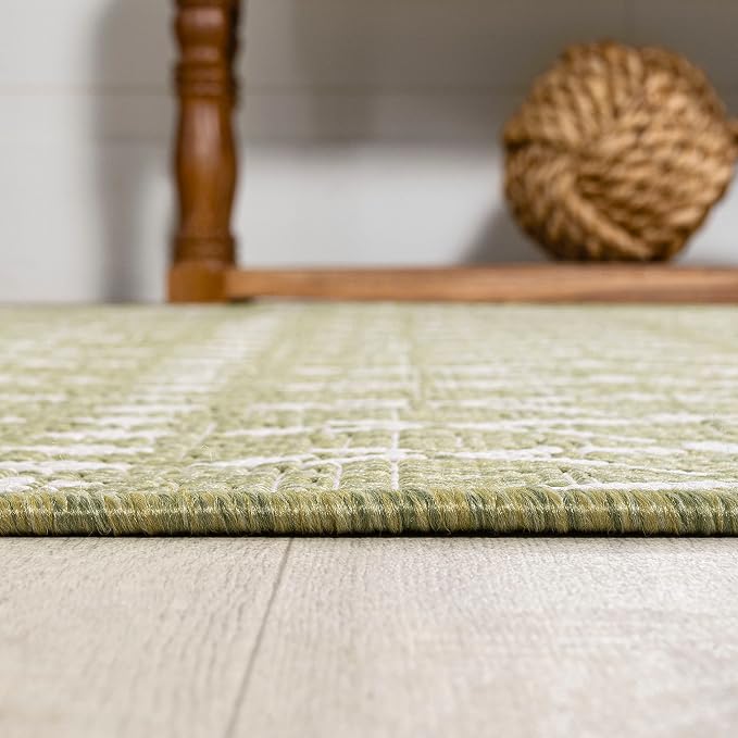 JONATHAN Y Moroccan Geometric Indoor Outdoor Area Rug 5X8 Light Green/Cream, Ourika Textured Weave for Backyard, Patio, Porch, Easy-Cleaning, High Traffic, Pet-Friendly, Non-Shedding (SMB108N-5)
