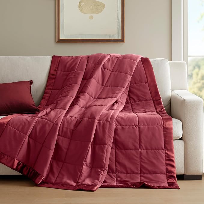 Madison Park Down Alternative King Blanket for Bed, Satin Trim, Burgundy | Lightweight Windom Blanket Premium 3M Scotchgard Moisture Wicking Treatment, OEKO TEX, Soft Bed Cover, All Season