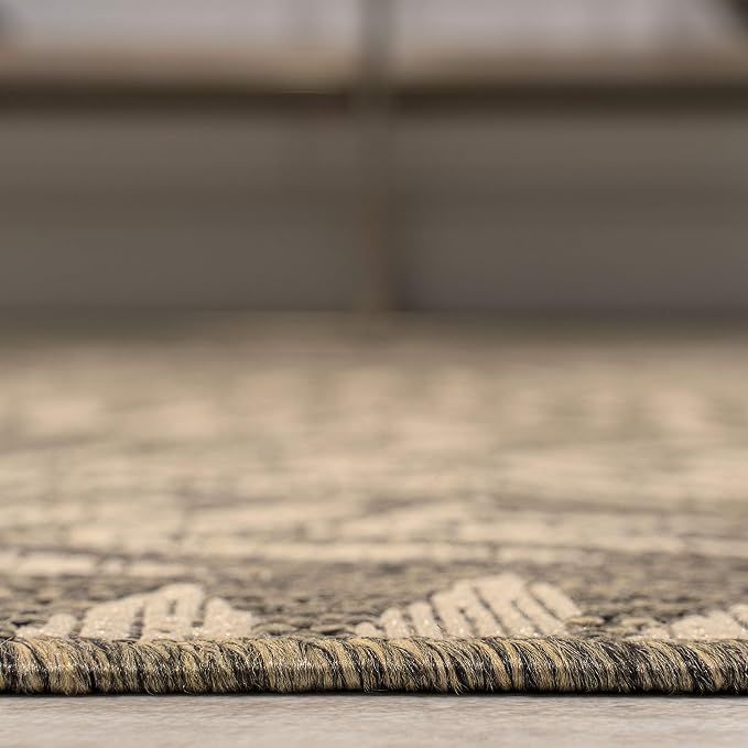 JONATHAN Y Palm Frond Indoor Outdoor Round Area Rug 4 Ft Brown/Beige, Nevis for Backyard, Patio, Porch, Easy-Cleaning, High Traffic, Pet-Friendly, Non-Shedding (SMB119A-4R)
