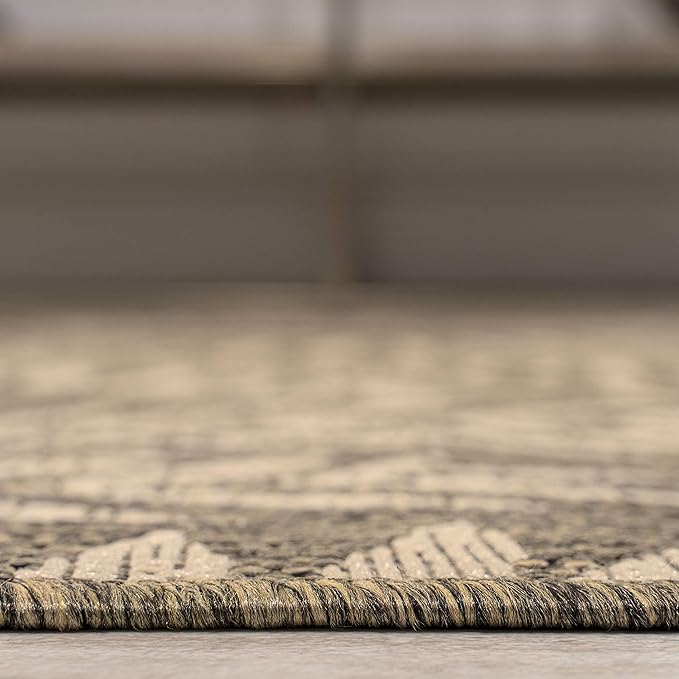JONATHAN Y Palm Frond Indoor Outdoor Runner Rug 2X10 Brown/Beige, Nevis for Backyard, Patio, Porch, Easy-Cleaning, High Traffic, Pet-Friendly, Non-Shedding (SMB119A-210)