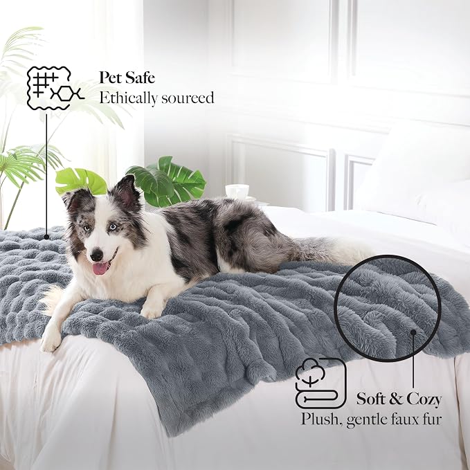 Modern Threads Water-Resistant Faux Rabbit Fur Pet Blanket for Dogs & Cats – Ultra-Soft Couch, Bed & Crate Protector, 50x60 Dark Grey