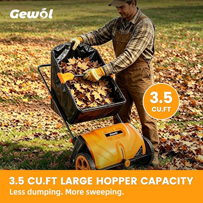 21 Inch Walk-Behind Lawn Sweeper, Push Lawn Sweeper with 3.5 Bushel Collection Bag, Manual Leaf Collector, Leaf Sweeper for Lawn, Yard, Garden,Grass Clippings, Debris