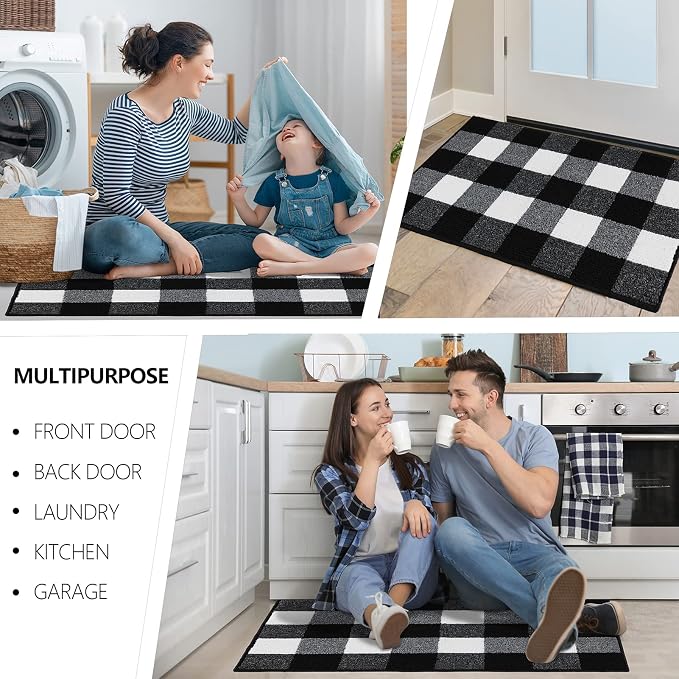 FONEYI Buffalo Plaid Outdoor Rug for Front Door Mats, 32" x 48", Black and White Checkered Layered Door Mat with Non Slip Backing, Washable Entryway Rug for Porch, Front Porch and Farmhouse Decor