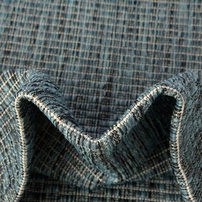 Unique Loom Collection Casual Transitional Solid Heathered Indoor/Outdoor Flatweave Area Rug (13' Round, Teal/Navy Blue)