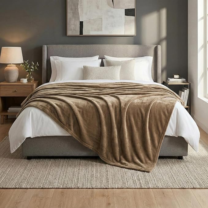 Americanflat 90x90 Fleece Throw Blanket - Soft and Breathable Throw Blanket for Couch, Bed, Chair - Oversized Fleece Blankets Perfect for Home, Bedroom, or Outdoor Use - Brown