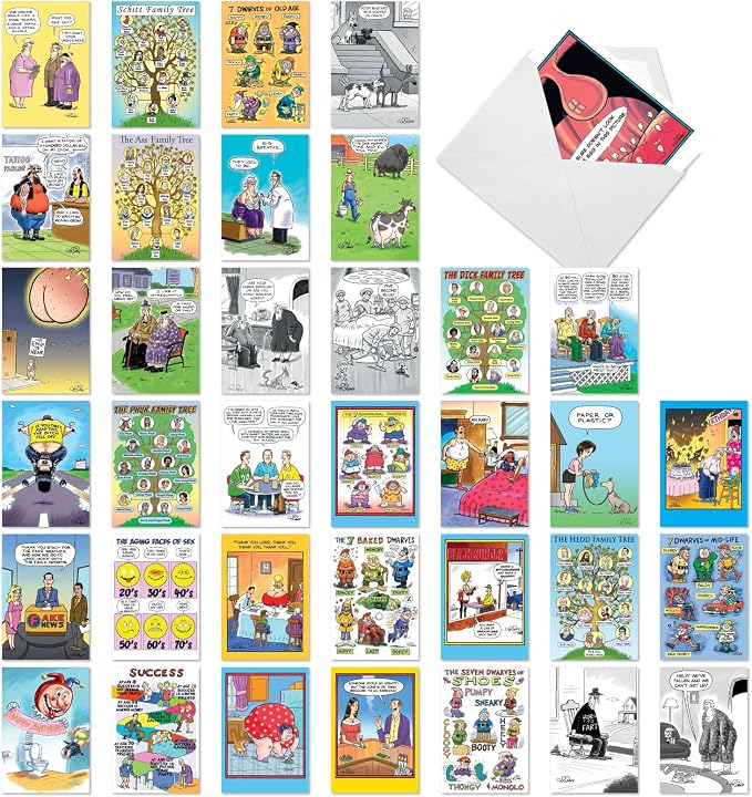 NobleWorks 36 Assorted Box Set Birthday Greeting Cards w/ 5 x 7 Inch Envelopes for Men and Women (36 Designs, 1 Each) Bday Collins' Guy Humor AC10615BDG-B1x36