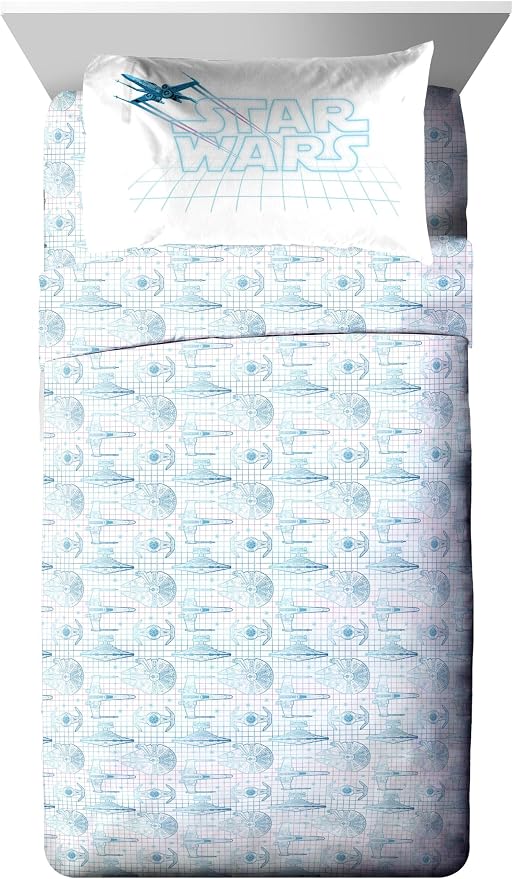 Jay Franco Star Wars Twin Comforter Set 5 Piece Soft Bedding for Boys, Blue | Bed in a Bag, Comforter Sheets Sham Pillowcase, Official Product, Soft Microfiber, Machine Washable, Easy Care, Boys Gift