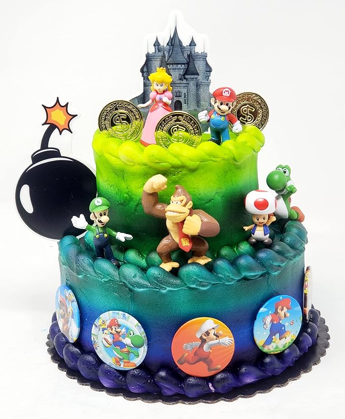 Mario Brothers Birthday Cake Topper Set Featuring Mario and Friends