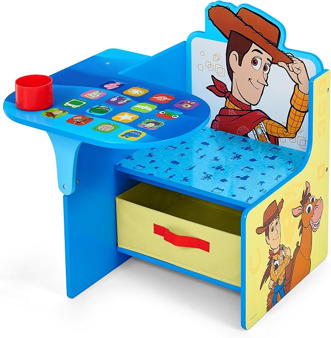 Delta Children Chair Desk with Storage Bin, Toy Story 5 | Kids Chair Desk Includes Fabric Storage Bin and Cup Holder, Low to the Ground for Easy Access, Ideal for Toddlers/Kids Age 3+