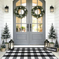 REFETONE Buffalo Plaid Indoor Outdoor Rug 32"x48", Black and White Checkered Front Door Mat with Non-Slip Rubber Back, Washable Low-Profile Entryway Rug for Porch, Kitchen, Layered Doormat Decor
