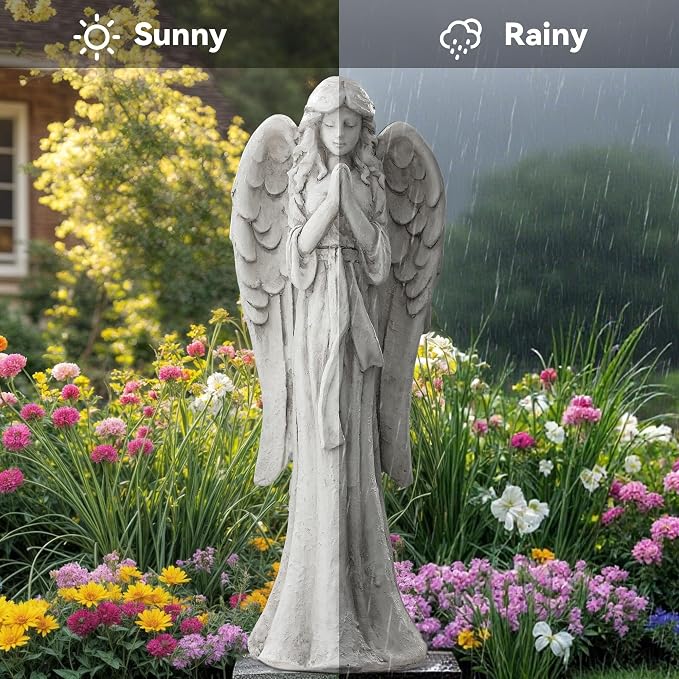 Praying Angel Statue Outdoor, Large Standing Garden Decor Figurine | Catholic Sculpture for Yard, Patio, or Cemetery. Memorial Guardian Angel Figurine for Outside and Indoor Display