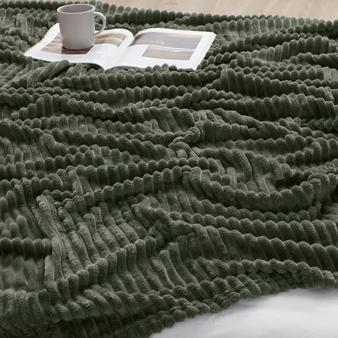 Nestl Green Throw Blanket for Couch - Cozy Warm Fuzzy Blankets for Women, Set of 2 Small Fleece Throws for Girls - Olive Green, 50 x 60 Inches