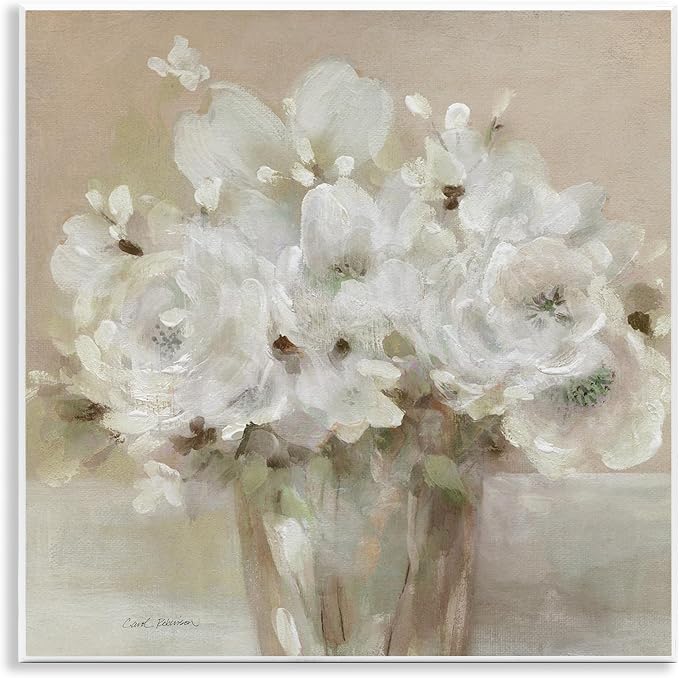 Neutral White Floral Still Life, 12 x 12 Inch Mounted Print on Wall Plaque | Stupell Industries · By Carol Robinson · Ready to hang · Made in USA