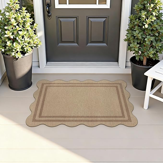Easy Jute Outdoor Mats for Front Door, 2x3 Small Washable Kitchen Rugs, Farmhouse Brown Throw Rug Non Slip Indoor Outdoor Carpet for Entryway Porch Foyer
