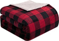 Elegant Comfort Ultra Soft Reversible Buffalo Plaid Flannel Sherpa Blanket - Cozy Silky Checkered Fleece Throw for Couch, Bed - Plush Fuzzy Warm Winter Blanket for Gift, Full, Burgundy