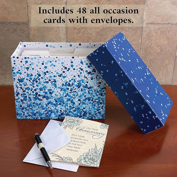 Current All Occasion Boxed Set of Assorted Greeting Cards with Card Organizer Box (Pack of 48)—Birthday, Thank You, Anniversary, Baby, Thinking of You, Sympathy, Large 5' x 7" Cards with Sentiments